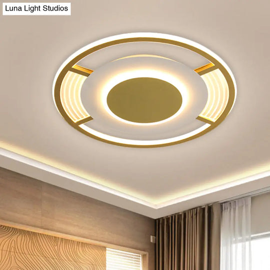 Modern Led Acrylic Round Close To Ceiling Lamp In Black/Gold - Flush Mount With 3 Color Light