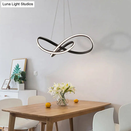 Modern Aluminum Twist Chandelier Led Pendant Light For Living Room Black / 19.5 White