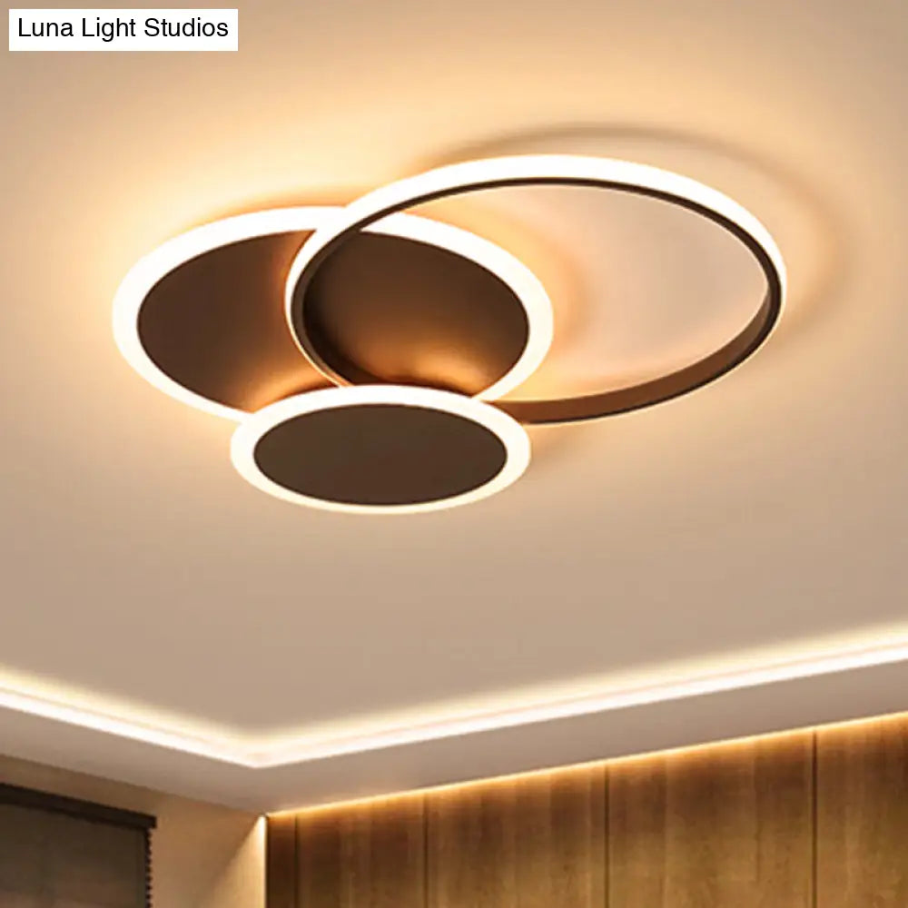 Modern Led Bedroom Ceiling Light In Coffee - 3 Round Ultra-Thin Acrylic Flushmount 19.5’/22.5’ W