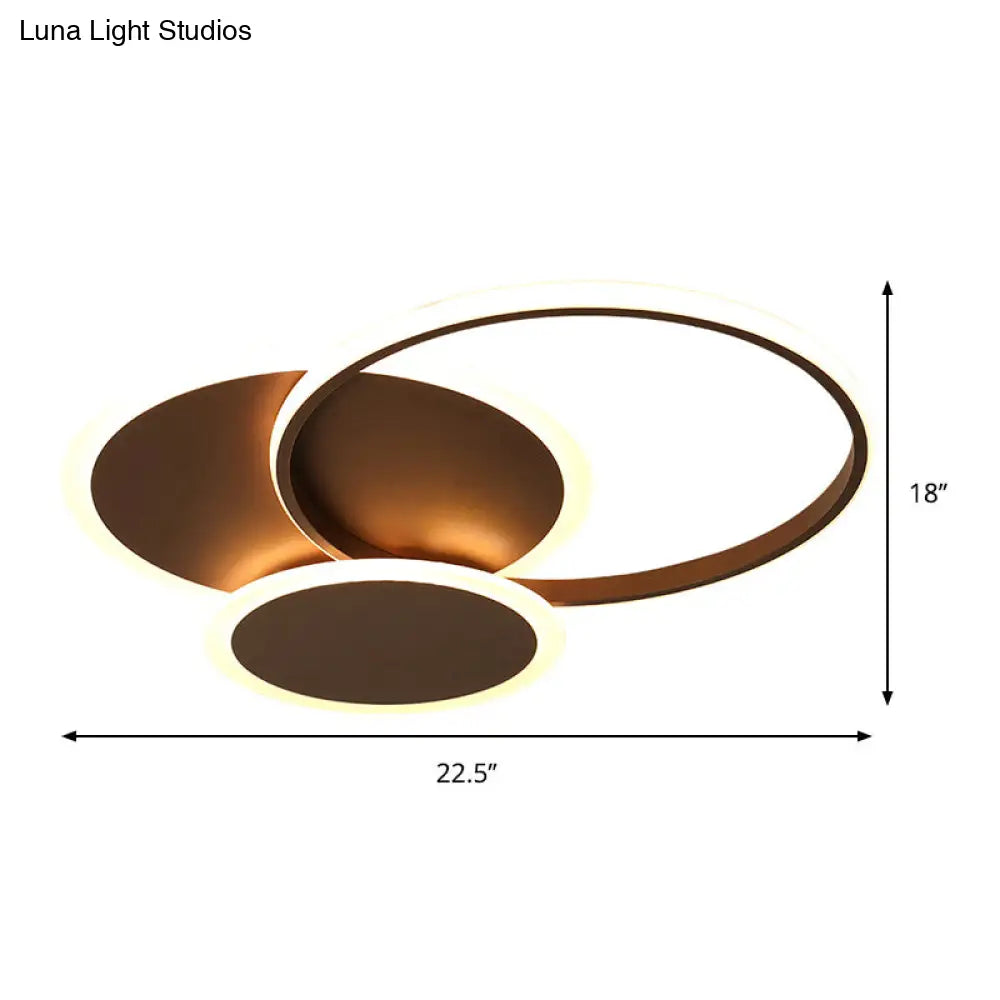 Modern Led Bedroom Ceiling Light In Coffee - 3 Round Ultra-Thin Acrylic Flushmount 19.5/22.5 W