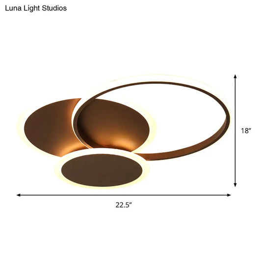 Modern Led Bedroom Ceiling Light In Coffee - 3 Round Ultra-Thin Acrylic Flushmount 19.5/22.5 W