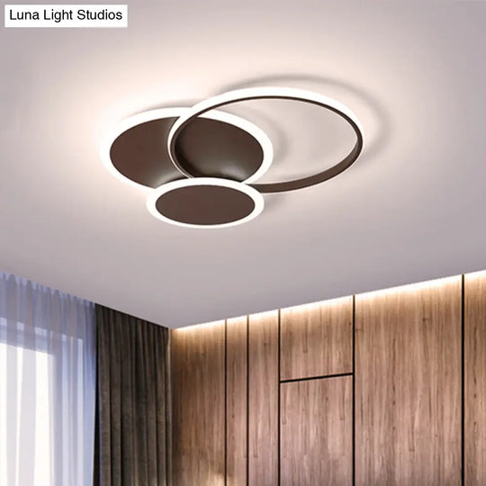 Modern Led Bedroom Ceiling Light In Coffee - 3 Round Ultra-Thin Acrylic Flushmount 19.5/22.5 W /