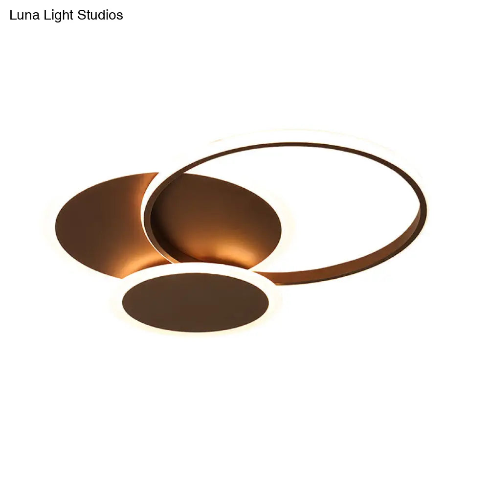 Modern Led Bedroom Ceiling Light In Coffee - 3 Round Ultra-Thin Acrylic Flushmount 19.5/22.5 W