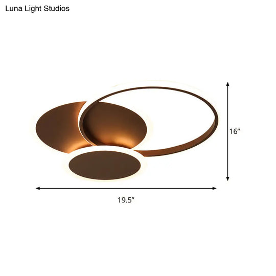 Modern Led Bedroom Ceiling Light In Coffee - 3 Round Ultra-Thin Acrylic Flushmount 19.5/22.5 W