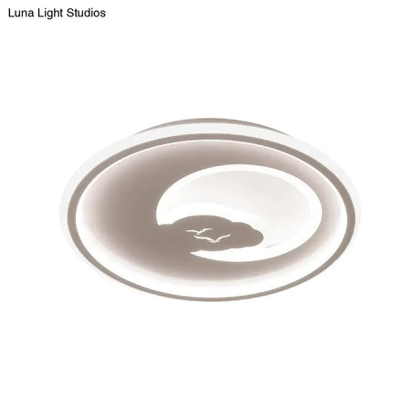 Modern Led Bedroom Light: White/Pink Flush Mount Ceiling Fixture With Moon Acrylic Shade