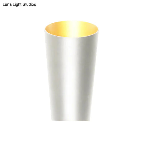 Modern Led Bedside Sconce Light - Black/White Finish Wall Lamp With Aluminum Cylinder Shade
