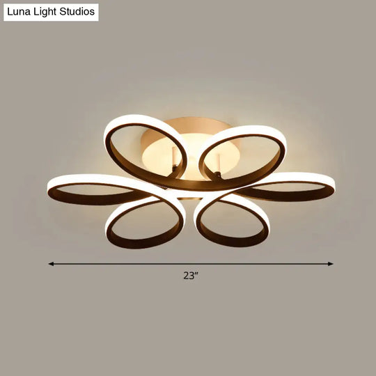 Modern Led Black Floral Metal Flush Light For Bedroom Ceiling / 23’ Remote Control Stepless Dimming
