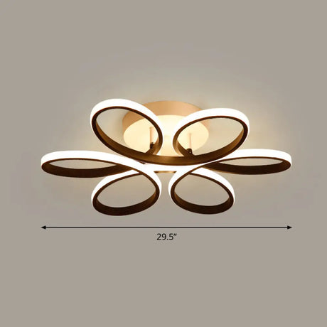 Modern Led Black Floral Metal Flush Light For Bedroom Ceiling / 29.5’ Remote Control Stepless