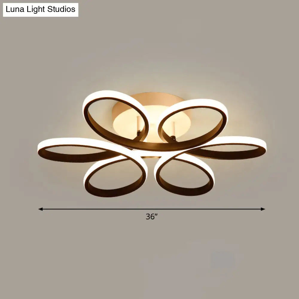 Modern Led Black Floral Metal Flush Light For Bedroom Ceiling / 36’ Remote Control Stepless Dimming