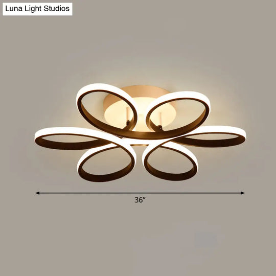 Modern Led Black Floral Metal Flush Light For Bedroom Ceiling / 36’ Remote Control Stepless Dimming