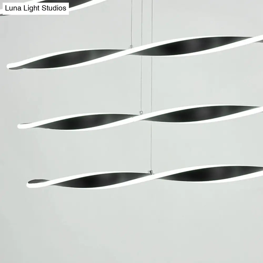 Modern Led Chandelier With Black Acrylic Spiral Pendant Light - Ideal For Dining Room