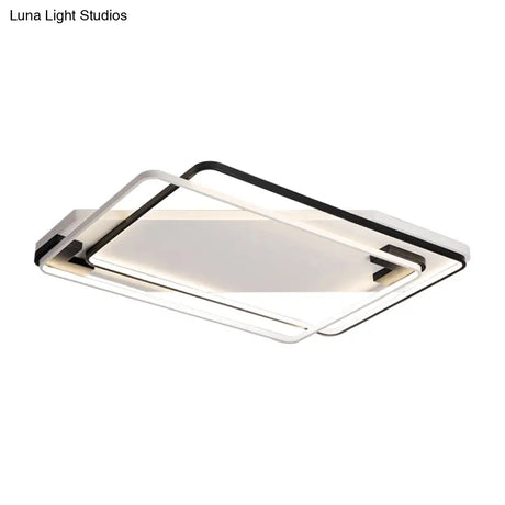 Modern Led Black/White Acrylic Rectangular Ceiling Light - 18’/22’/27.5’ Wide Warm/White Flushmount