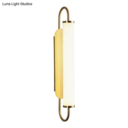 Modern Led Brass Wall Light Fixture With Oval Frame And Opal Glass Shade