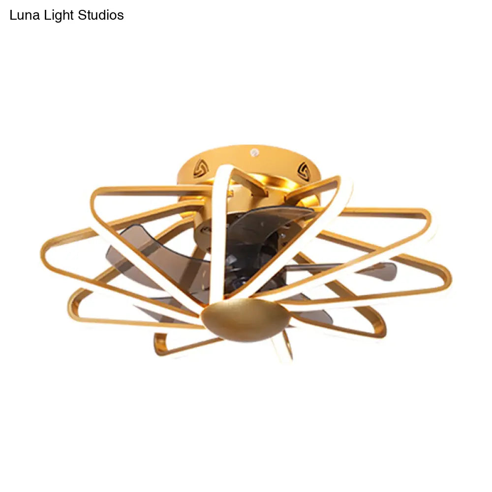 Modern Led Cage Pendant Fan Light - 23’ Wide Semi - Flush Ceiling For Bedroom
