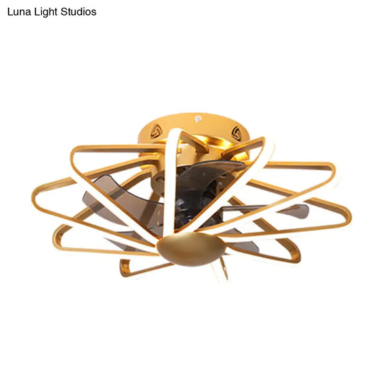 Modern Led Cage Pendant Fan Light - 23 Wide Semi-Flush Ceiling For Bedroom