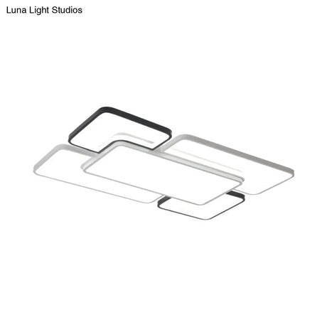 Modern Led Ceiling Flush Mount Light - 16/19.5/35.5’ Black & White Square/Rectangle Lamp Acrylic