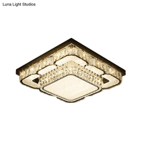 Modern Led Ceiling Lamp With Crystal Block Shade - Chrome Flushmount Lighting
