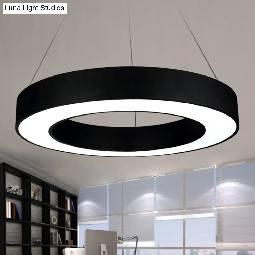 Modern Led Ceiling Lamp With Halo Ring Pendant Lighting In Black/White Acrylic Shade