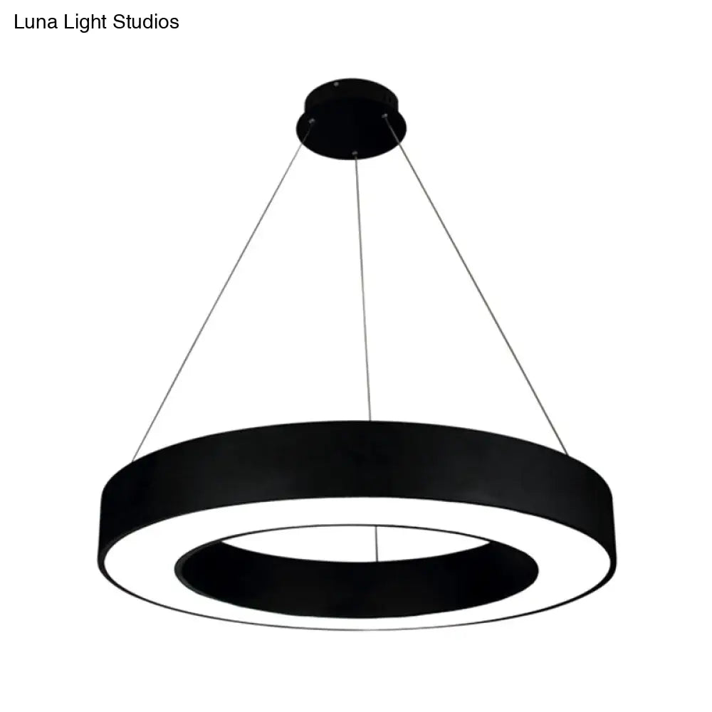 Minimalist Led Ceiling Lamp: Black/White Halo Ring Pendant Light With Acrylic Shade 16/31.5/39 Width