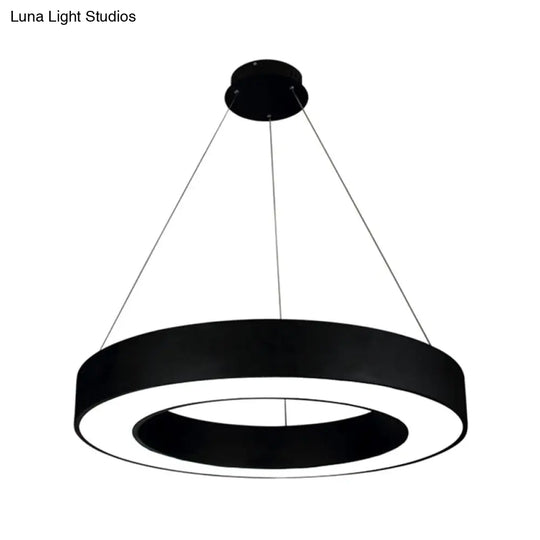Minimalist Led Ceiling Lamp: Black/White Halo Ring Pendant Light With Acrylic Shade 16/31.5/39 Width