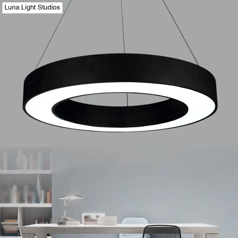 Minimalist Led Ceiling Lamp: Black/White Halo Ring Pendant Light With Acrylic Shade 16/31.5/39 Width