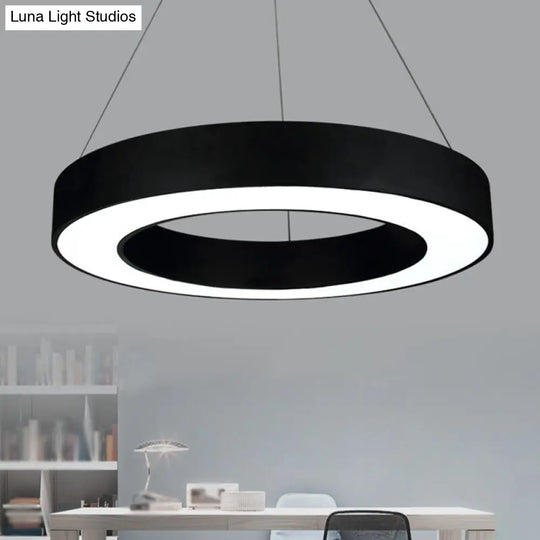 Minimalist Led Ceiling Lamp: Black/White Halo Ring Pendant Light With Acrylic Shade 16/31.5/39 Width
