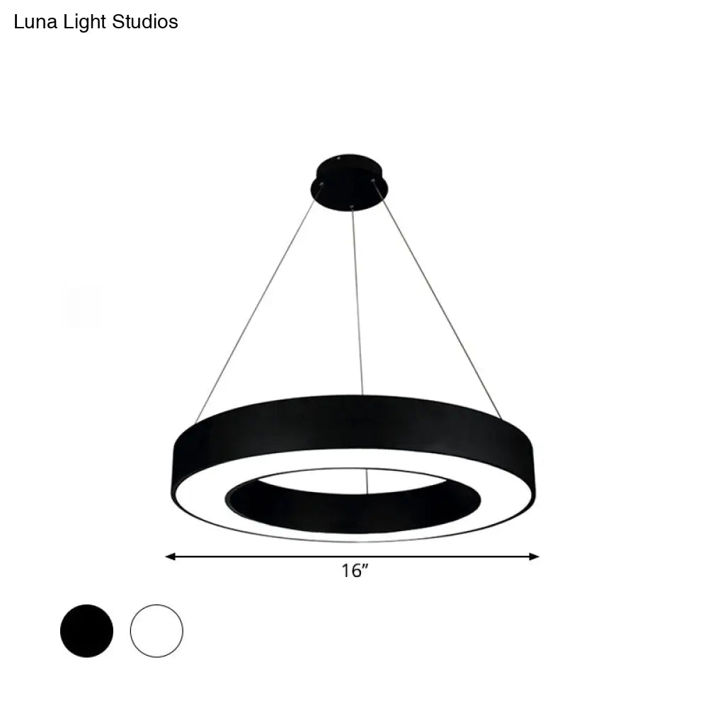 Minimalist Led Ceiling Lamp: Black/White Halo Ring Pendant Light With Acrylic Shade 16/31.5/39 Width
