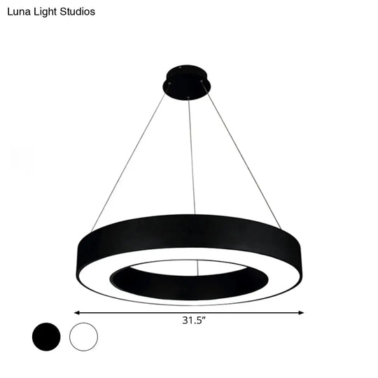 Modern Led Ceiling Lamp With Halo Ring Pendant Lighting In Black/White Acrylic Shade