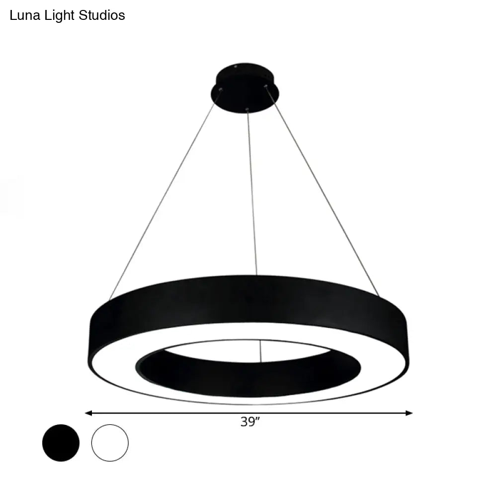 Modern Led Ceiling Lamp With Halo Ring Pendant Lighting In Black/White Acrylic Shade