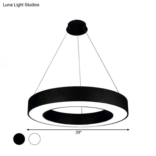 Modern Led Ceiling Lamp With Halo Ring Pendant Lighting In Black/White Acrylic Shade