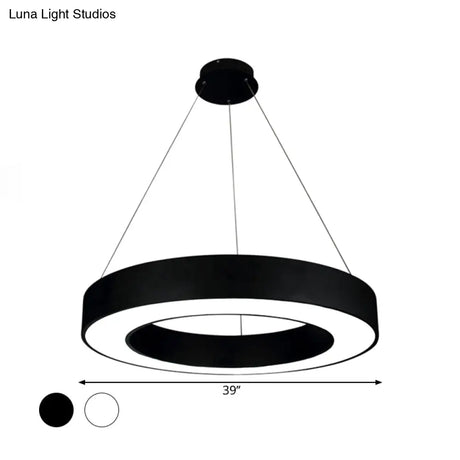 Modern Led Ceiling Lamp With Halo Ring Pendant Lighting In Black/White Acrylic Shade
