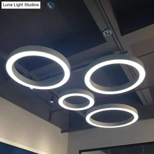 Modern Led Ceiling Lamp With Halo Ring Pendant Lighting In Black/White Acrylic Shade