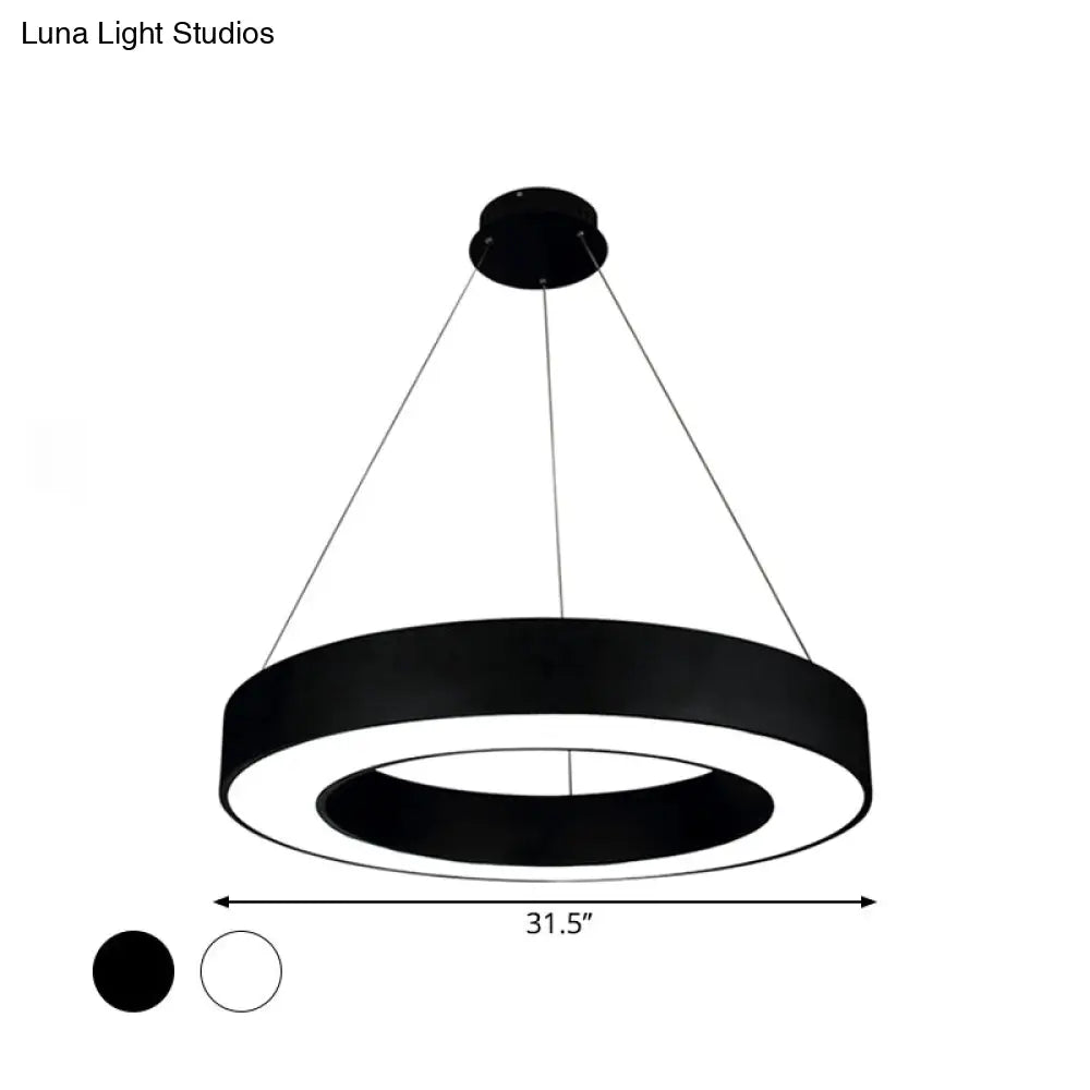 Minimalist Led Ceiling Lamp: Black/White Halo Ring Pendant Light With Acrylic Shade 16/31.5/39 Width