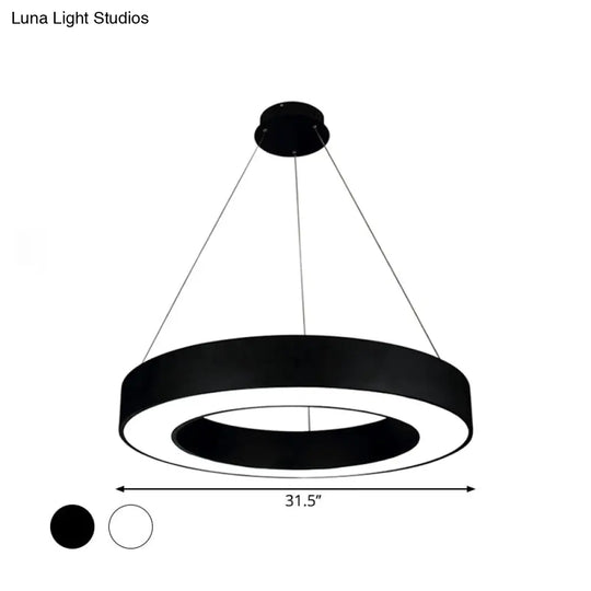 Minimalist Led Ceiling Lamp: Black/White Halo Ring Pendant Light With Acrylic Shade 16/31.5/39 Width