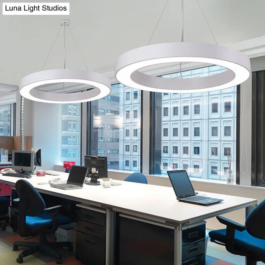 Minimalist Led Ceiling Lamp: Black/White Halo Ring Pendant Light With Acrylic Shade 16/31.5/39 Width