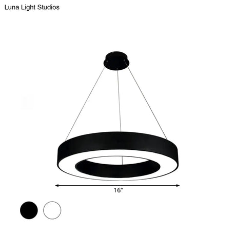 Modern Led Ceiling Lamp With Halo Ring Pendant Lighting In Black/White Acrylic Shade