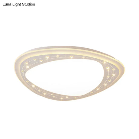 Modern Led Ceiling Light - Acrylic Triangle With Crystal Bead & Flush Mount White