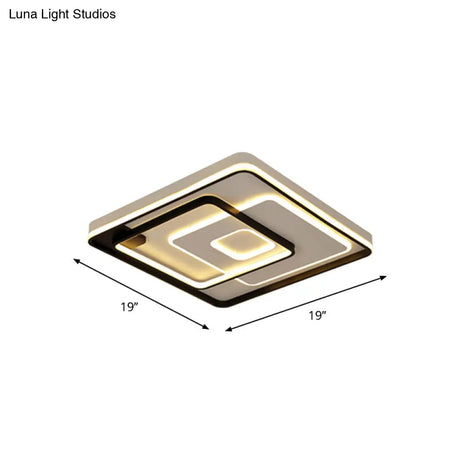 Modern Led Ceiling Light: Black Layered Round/Square/Rectangle Flush Mount With Acrylic Shade