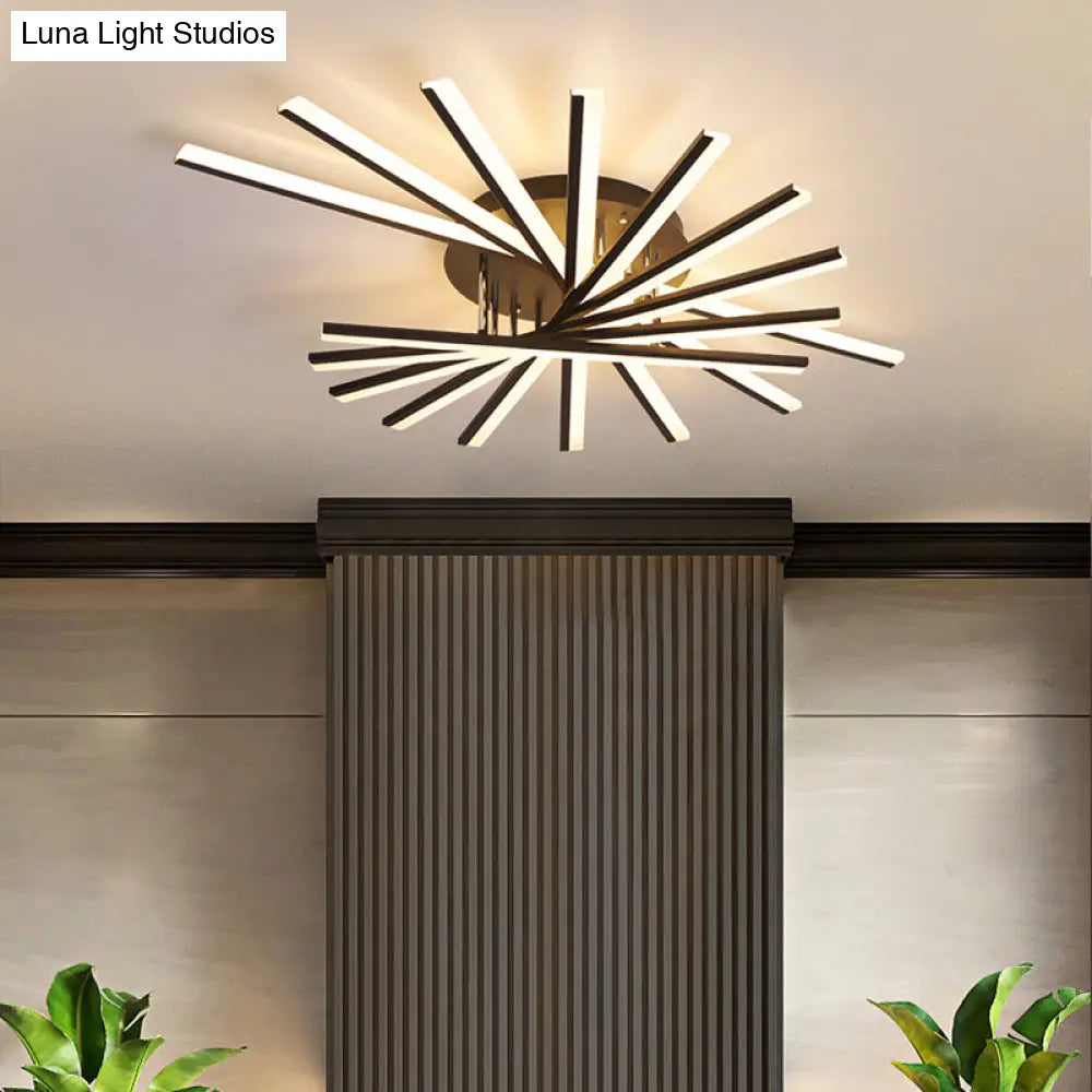 Modern Led Ceiling Light - Fan-Shaped Acrylic Semi Flush Fixture For Living Room