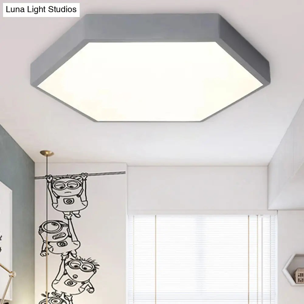 Modern Led Ceiling Light For Child Bedroom With Hexagon Shade Grey / 12 White