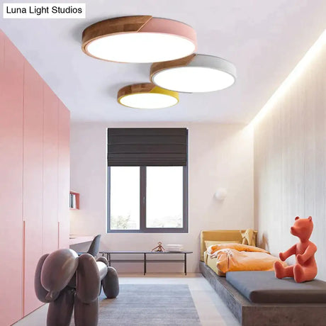 Modern Led Ceiling Light Macarons Colorful Indoor Lamp Wood Ironware Acrylic Kitchen Bedroom Foyer
