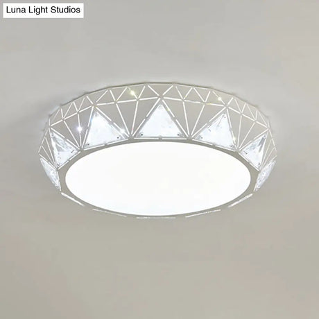 Modern Led Ceiling Light - White/Gold Finish Crystal Flush Mount With Acrylic Shade