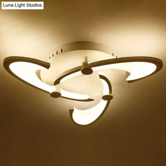 Modern Led Ceiling Light - Windmill Acrylic Semi Flush Mount In White 3 / Warm