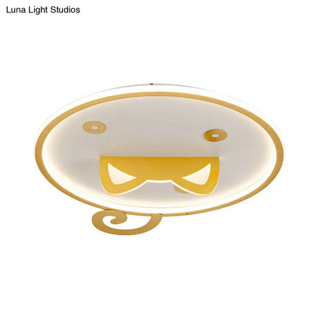 Modern Led Ceiling Light With Cat Ear Design Yellow Metal Shade Flush Mount Round Lamp - Warm/White