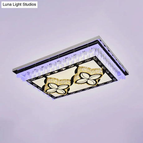 Modern Led Ceiling Light With Clear Crystal Rectangle Design And Nature - Inspired Patterns