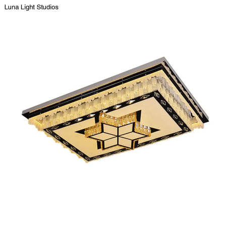 Modern Led Ceiling Light With Clear Crystal Rectangle Design And Nature - Inspired Patterns