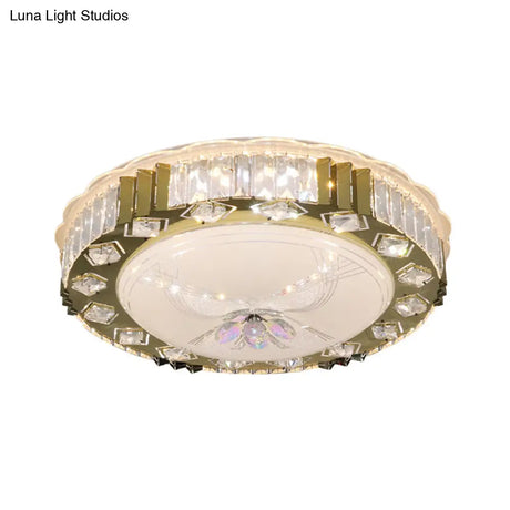 Modern Led Ceiling Light With Stainless - Steel Finish And Crystal Blocks In Warm/Multi Color