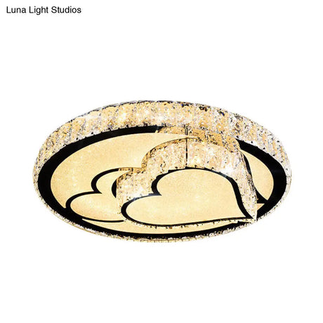 Modern Led Ceiling Light With White Moon And Star/Heart Design Crystal Block Accent - Perfect For