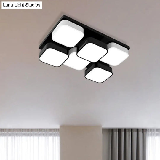 Modern Led Ceiling Mount Light - Square Kitchen Bedroom Lamp (4/6/9/12/16/20 Heads) In Black
