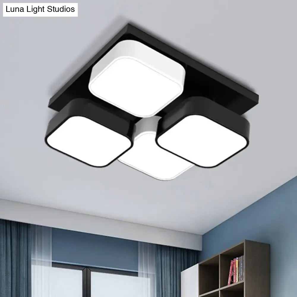 Modern Led Ceiling Mount Light - Square Kitchen Bedroom Lamp (4/6/9/12/16/20 Heads) In Black